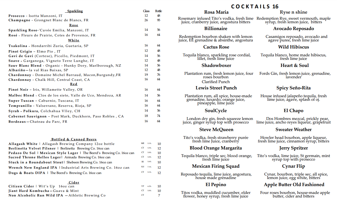 Eastend Restaurant Menu